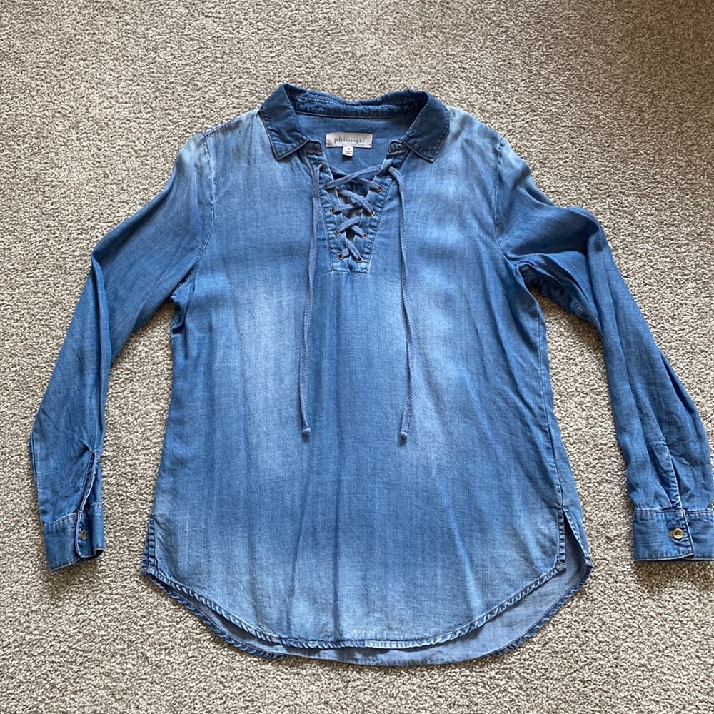 Philosophy Blue Jean Long Sleeve Shirt - size medium